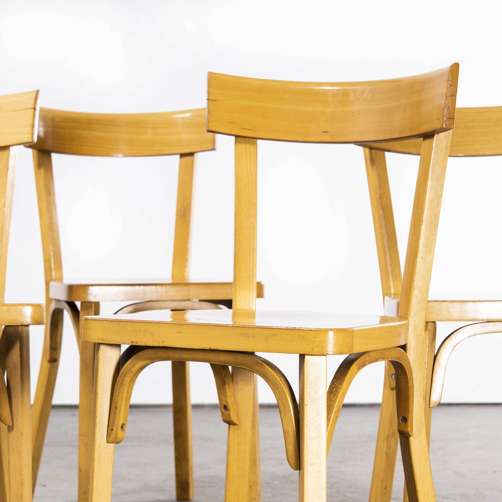 1950’s French Baumann Blonde Slim Back Bentwood Dining Chairs – Set Of Four photo for sale