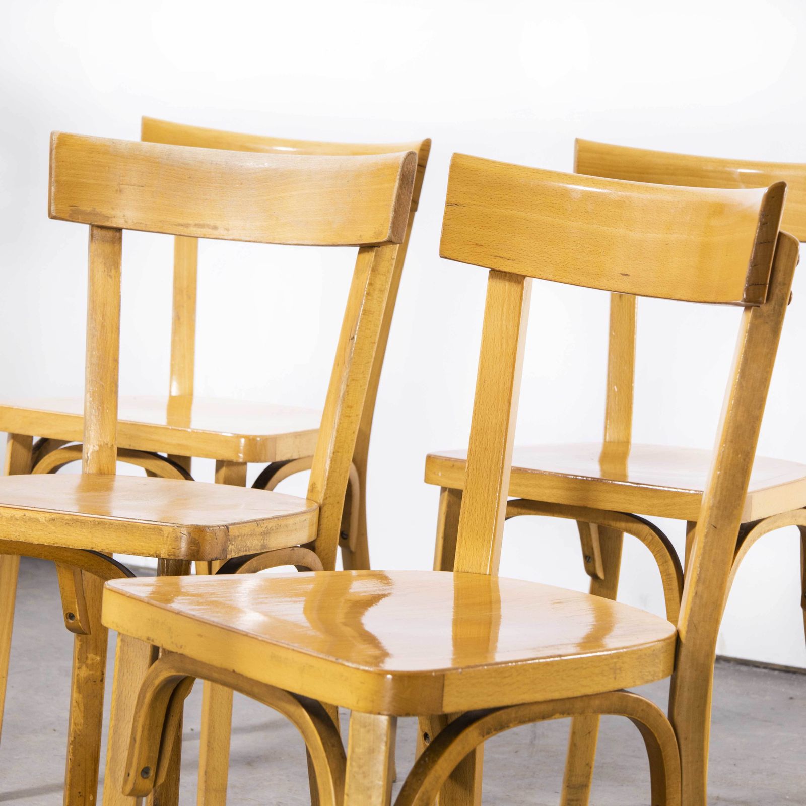 1950’s French Baumann Blonde Slim Back Bentwood Dining Chairs – Set Of Six photo furniture