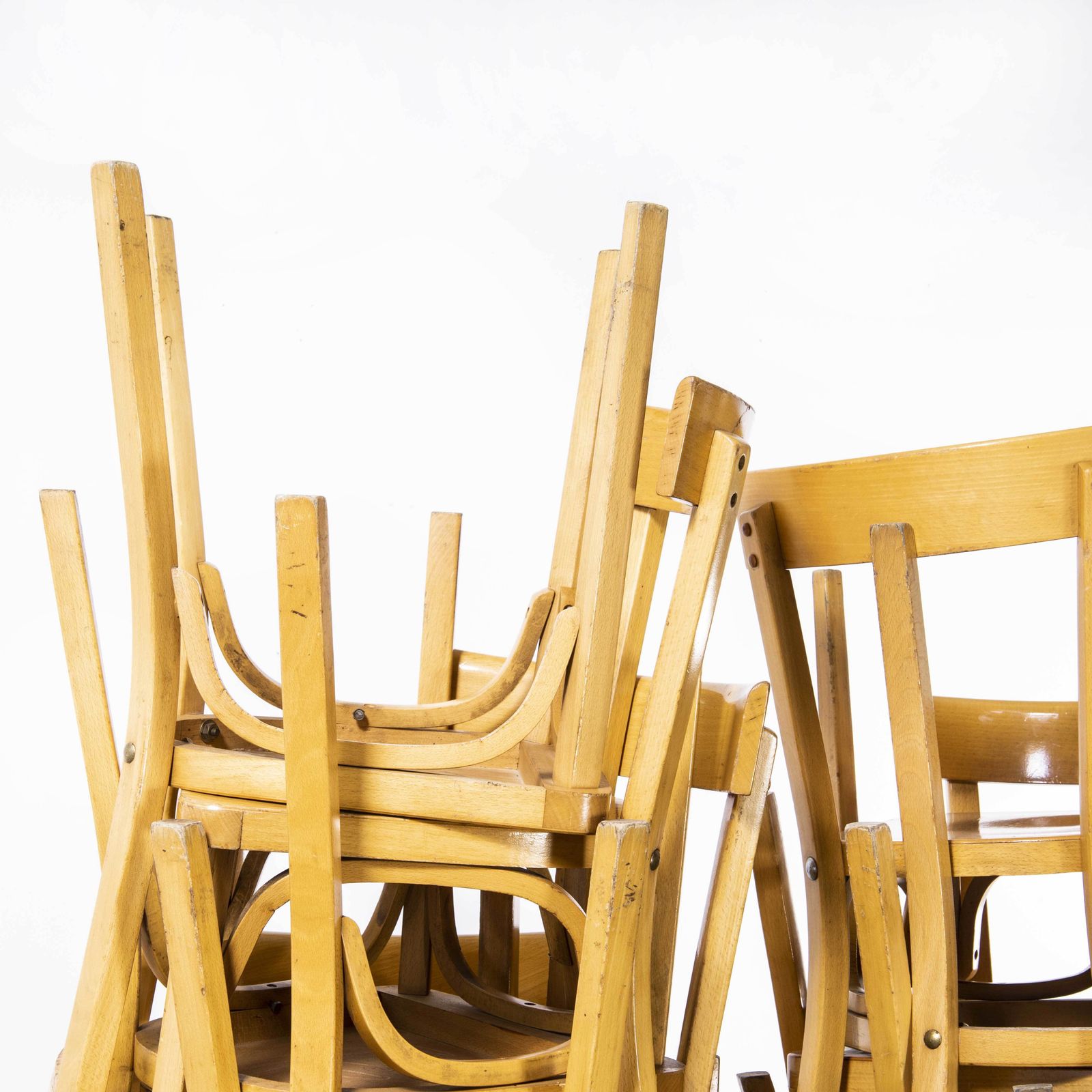 1950’s French Baumann Blonde Slim Back Bentwood Dining Chairs – Set Of Six photo for sale