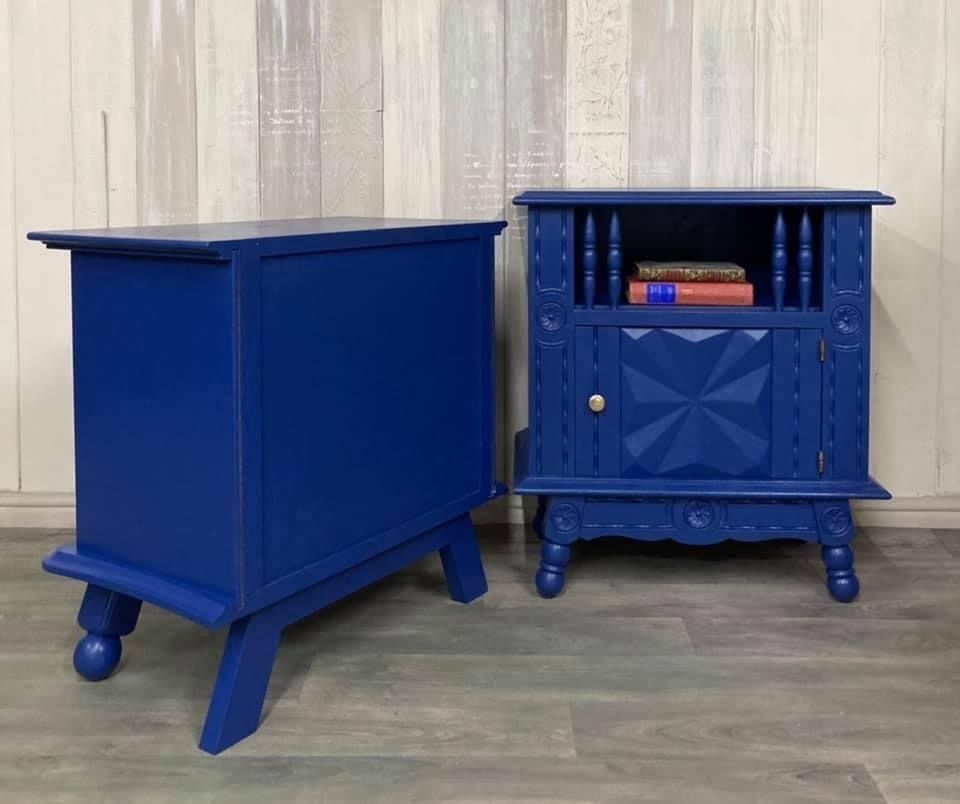 Two Hand Painted Vintage French Bedside Cabinets In Blue photo buy