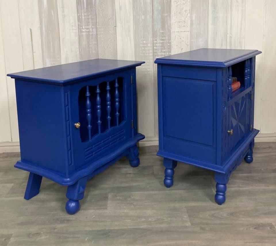 Two Hand Painted Vintage French Bedside Cabinets In Blue photo vintage