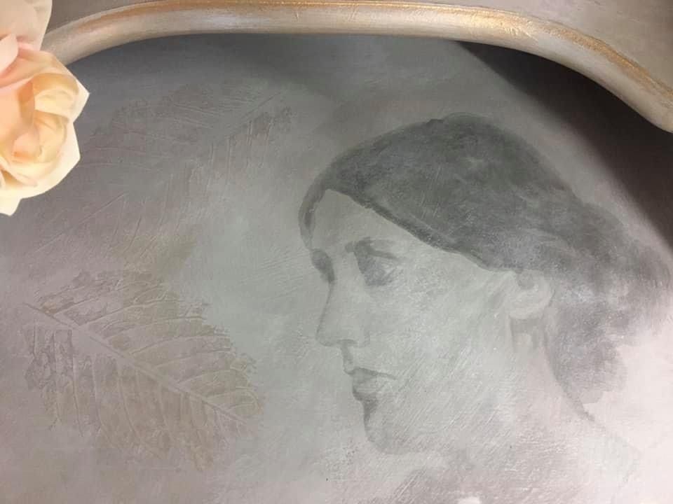 Hand Painted Bonheur Du Jour With Virginia Woolf Theme photo vintage