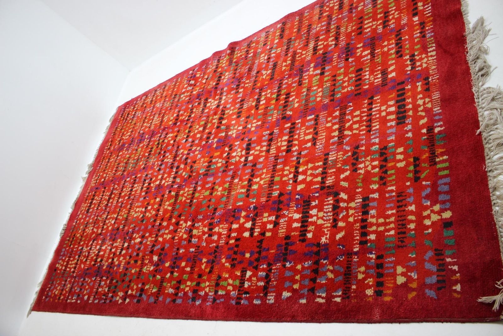 Rare Big Beautiful Abstract Design Wool Hand Made Carpet / Rug, 1950s photo for sale