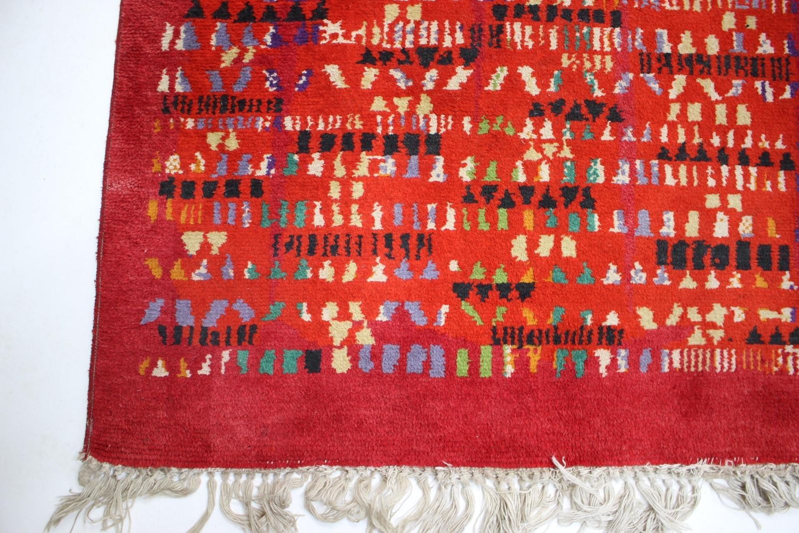 Rare Big Beautiful Abstract Design Wool Hand Made Carpet / Rug, 1950s photo Textiles