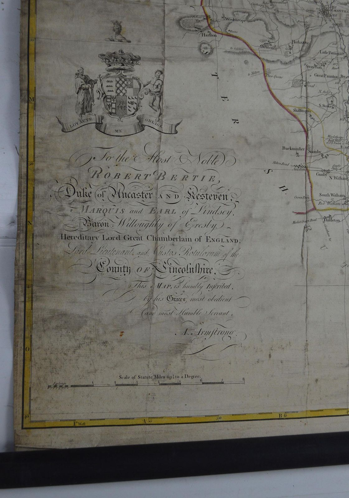 Large Scale Antique Scroll Map Of Lincolnshire, England, Dated 1778 photo vinterior