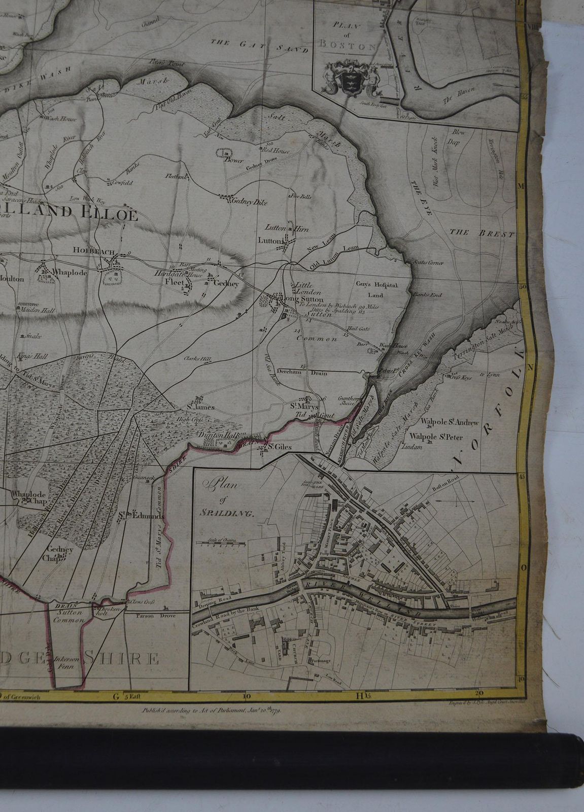 Large Scale Antique Scroll Map Of Lincolnshire, England, Dated 1778 photo vintage