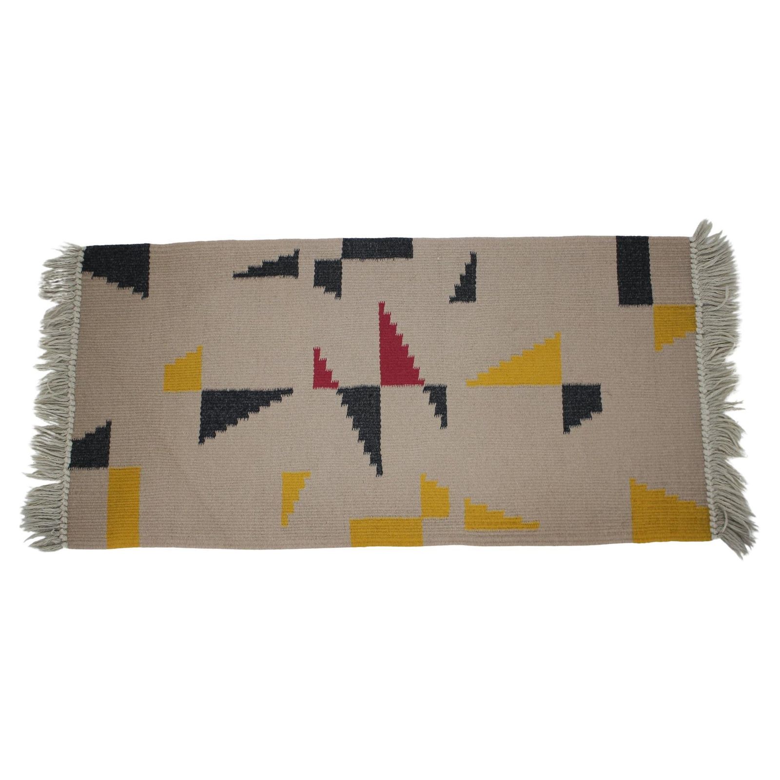 Small Geometric Wool Kilim Carpet Rug In Style Of Antonin Kybal, 1950s