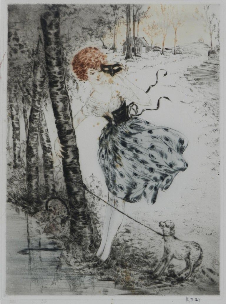 Lady With Lamb Signed By Kaby Engraving C1920 French