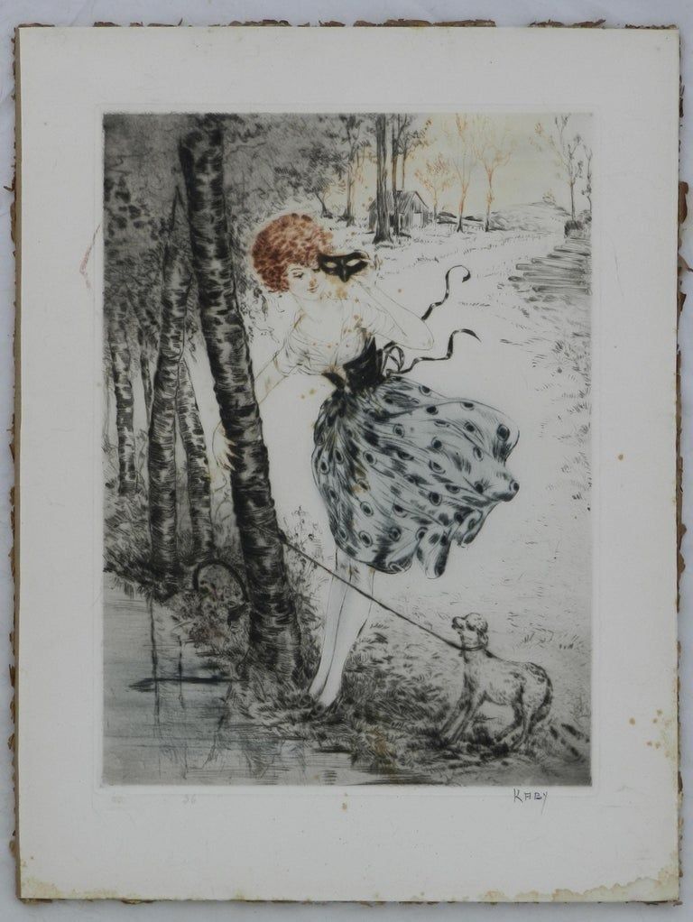 Lady With Lamb Signed By Kaby Engraving C1920 French photo vinterior
