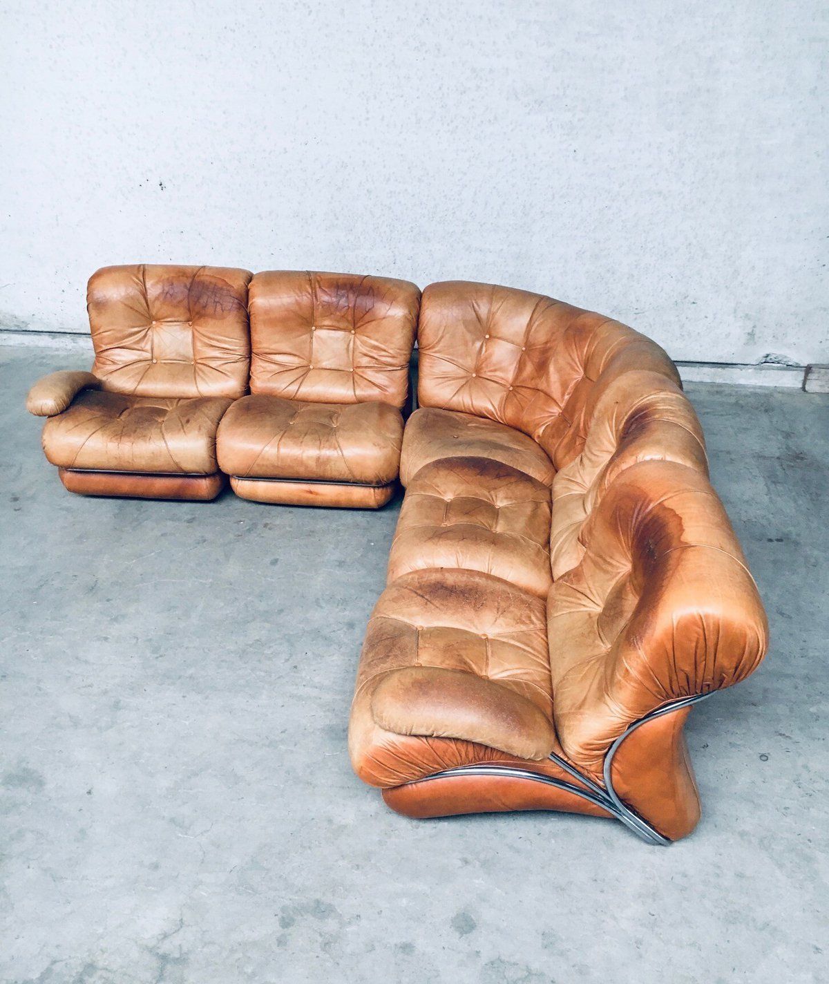 Mid Century Modern Italiaans Design Leren Hoekbank Van Ipe, Italië, Jaren 1970 photo vinterior