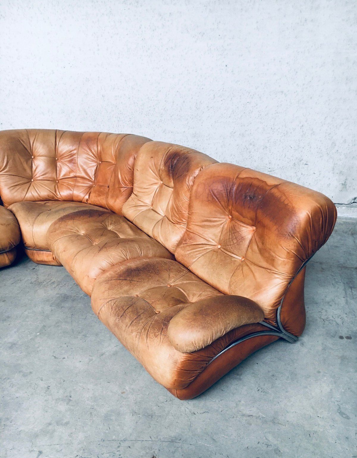 photo for sale Mid Century Modern Italiaans Design Leren Hoekbank Van Ipe, Italië, Jaren 1970