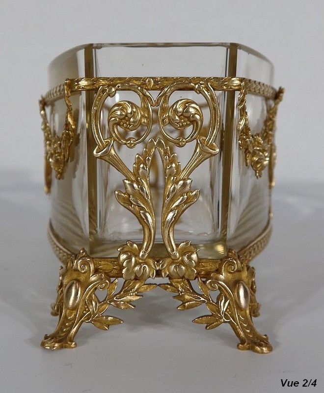 1023.82 Small Glass And Brass Planter Louis XVI Style 1900 photo