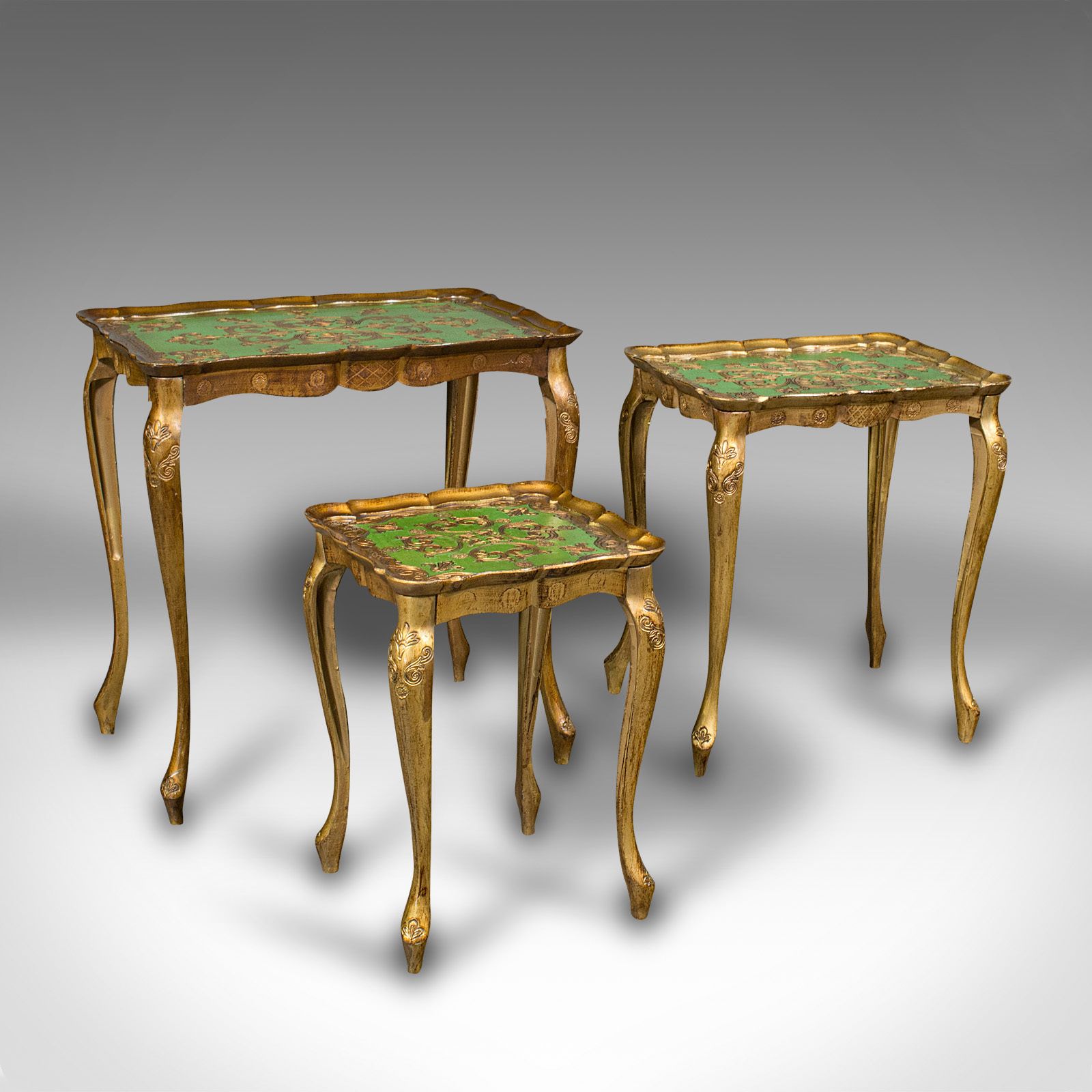 Trio Of Vintage Nesting Tables, Italian, Gilt Composite, Side Table, Circa 1970 photo for sale
