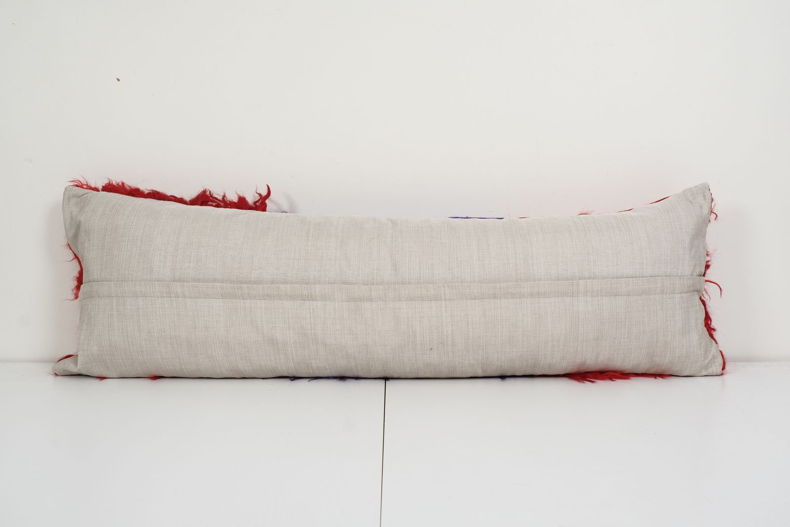 Vintage Turkish Shaggy Pillow, Home Decor Tulu Bedding Red Wool Pillow Cases Fashioned From A Mid 20th Century Tulu Rug 14" X 42" photo Textiles