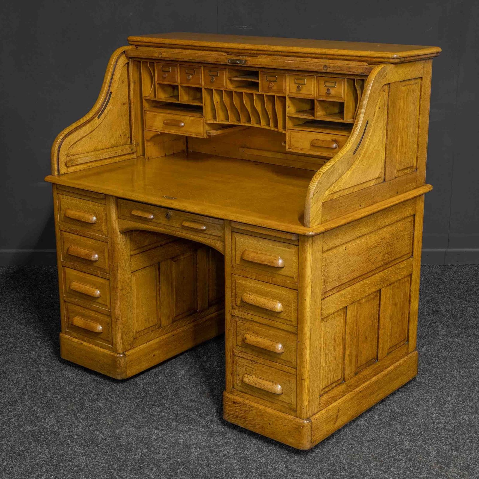 Edwardian Oak Roll Top Desk photo for sale