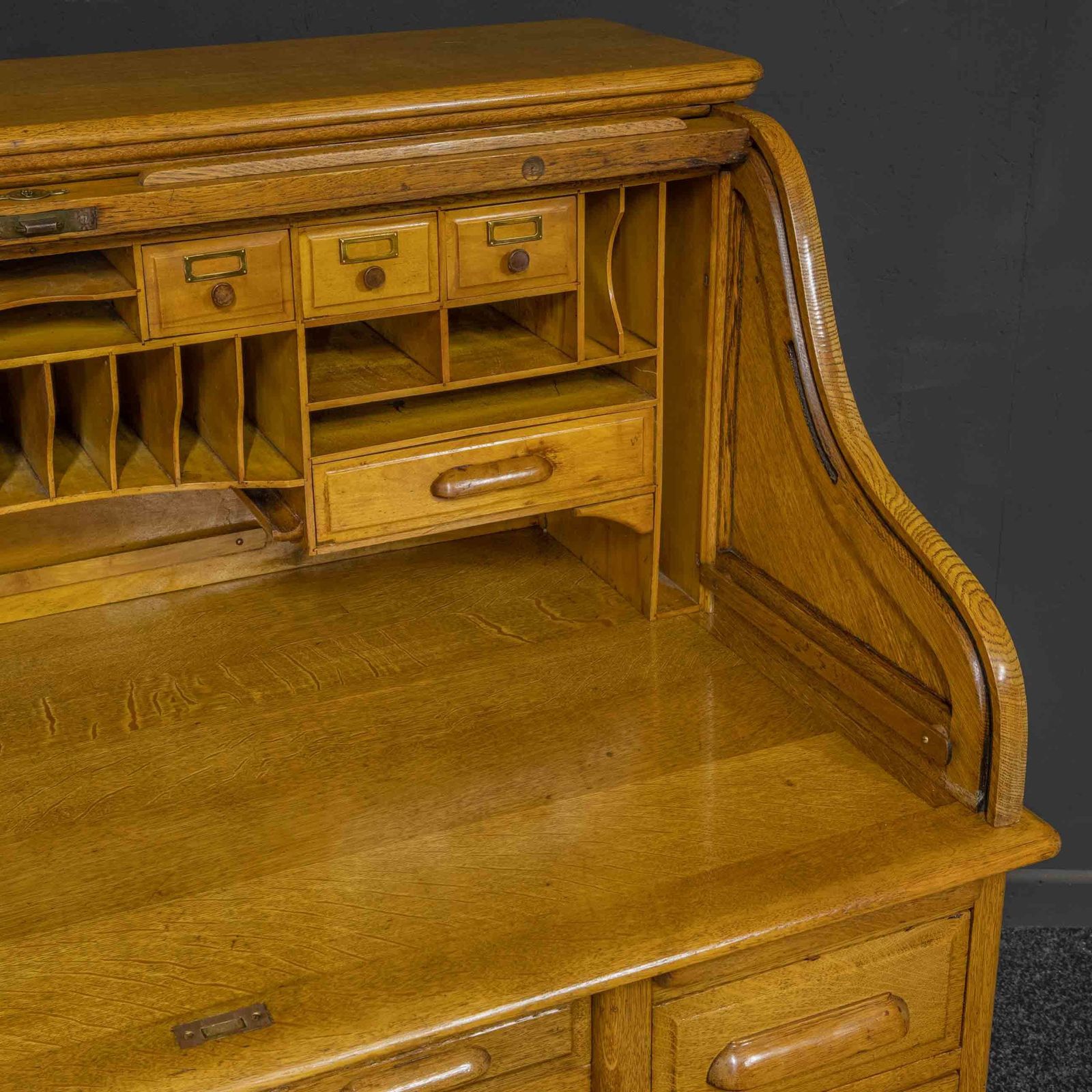 Edwardian Oak Roll Top Desk photo vintage