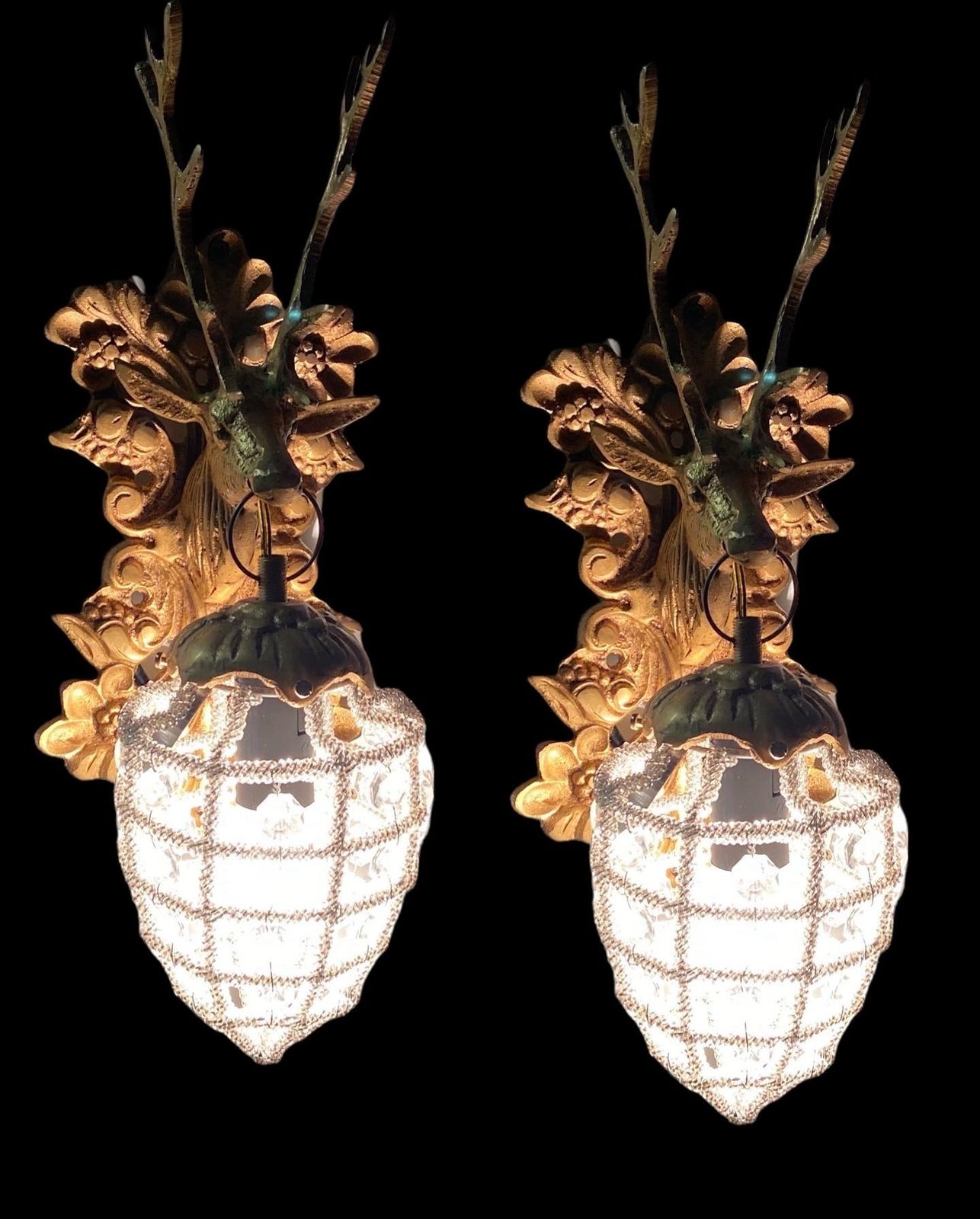 Stag Head Crystal Basket Sconces Set Of 2 photo Lighting