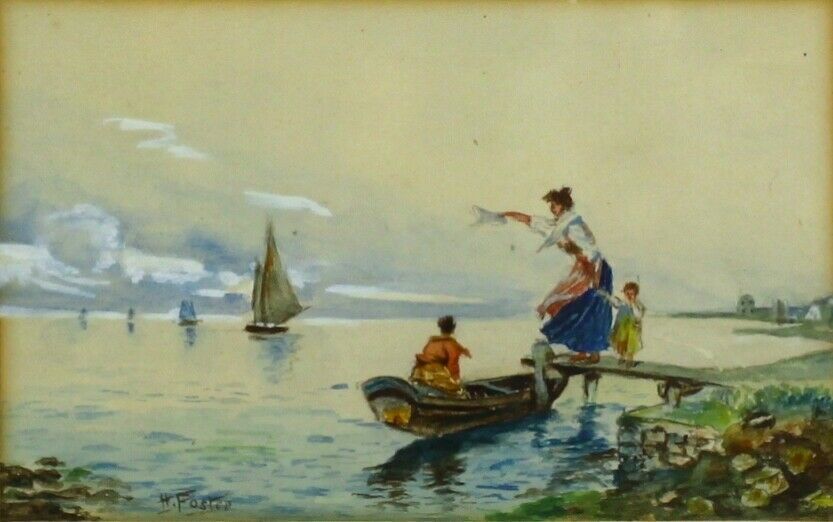 Watercolour By H Foster. Waving From The Jetty photo furniture