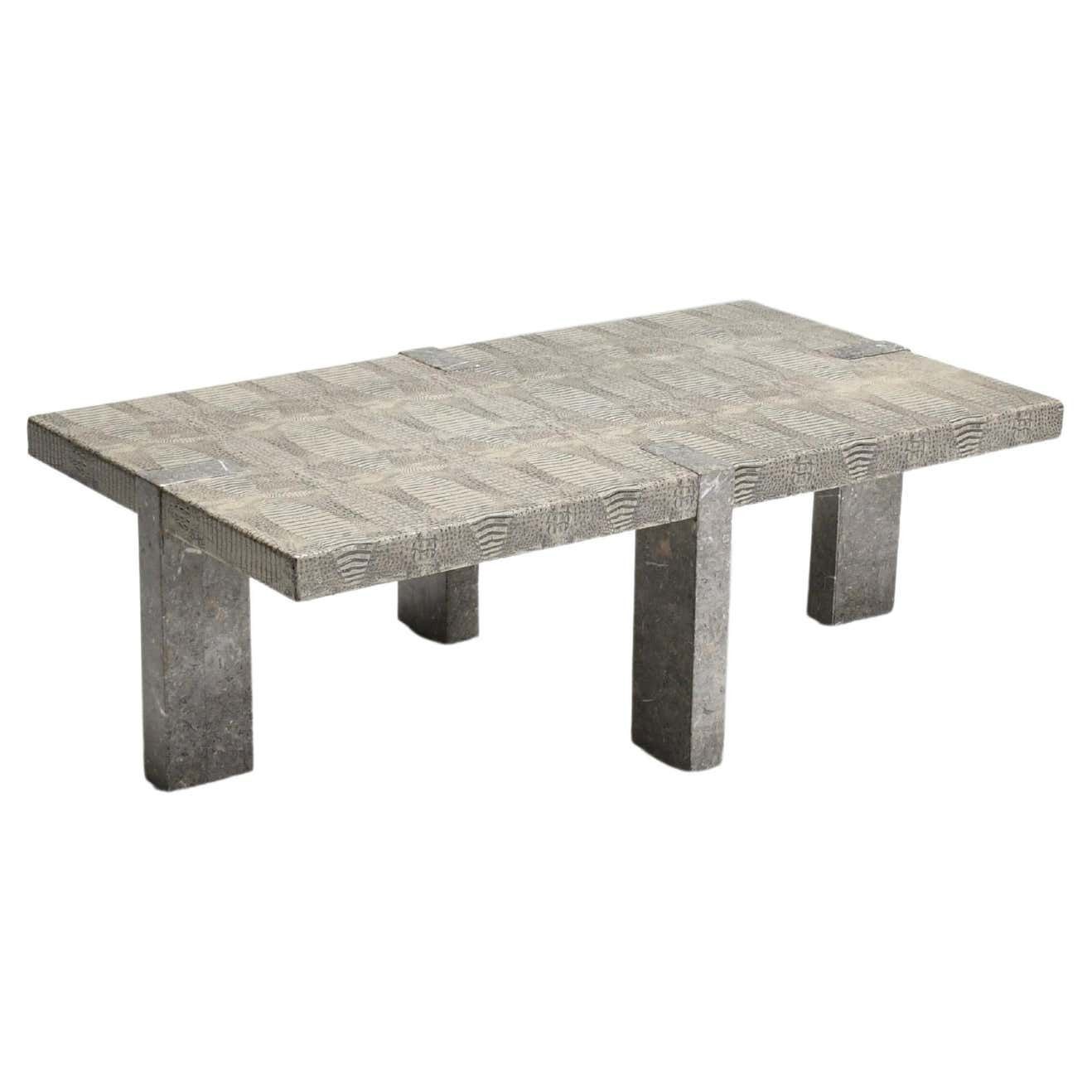 1970s Faux Crocodile Skin And Marble Coffee Table