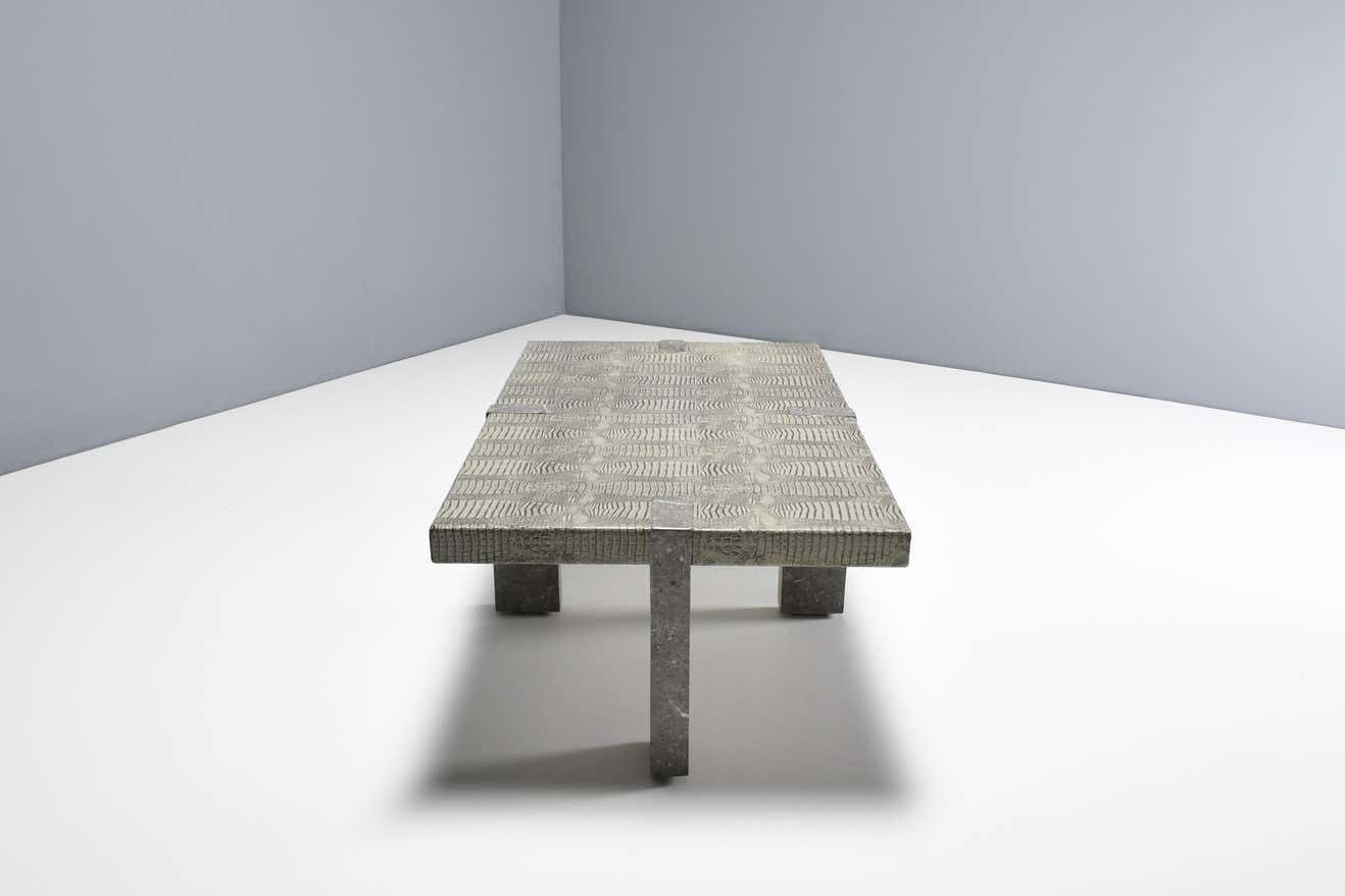 1970s Faux Crocodile Skin And Marble Coffee Table photo vinterior