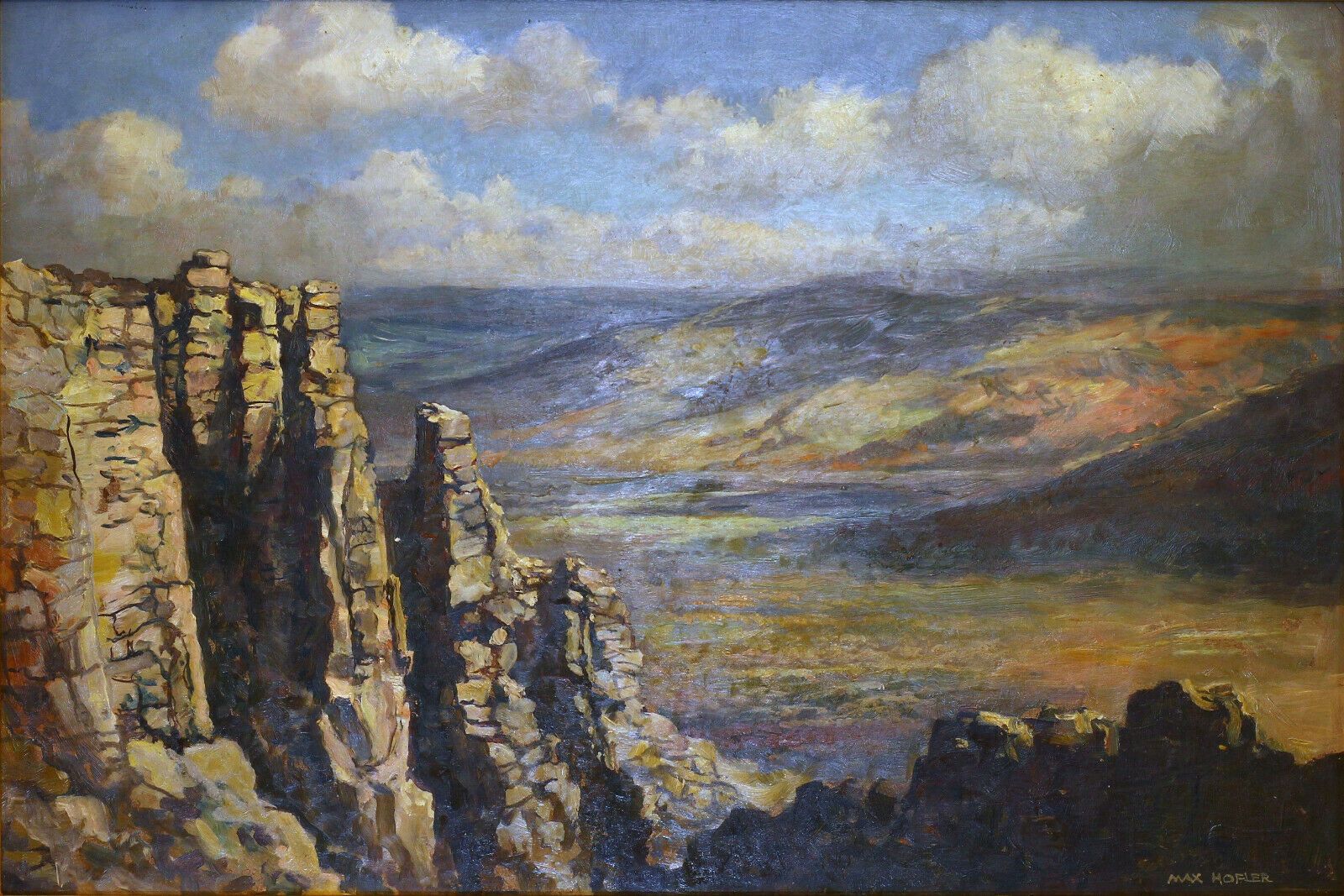Oil On Board Signed Max Hofler. Rocky Landscape, Possibly Middleton Quarry. photo furniture