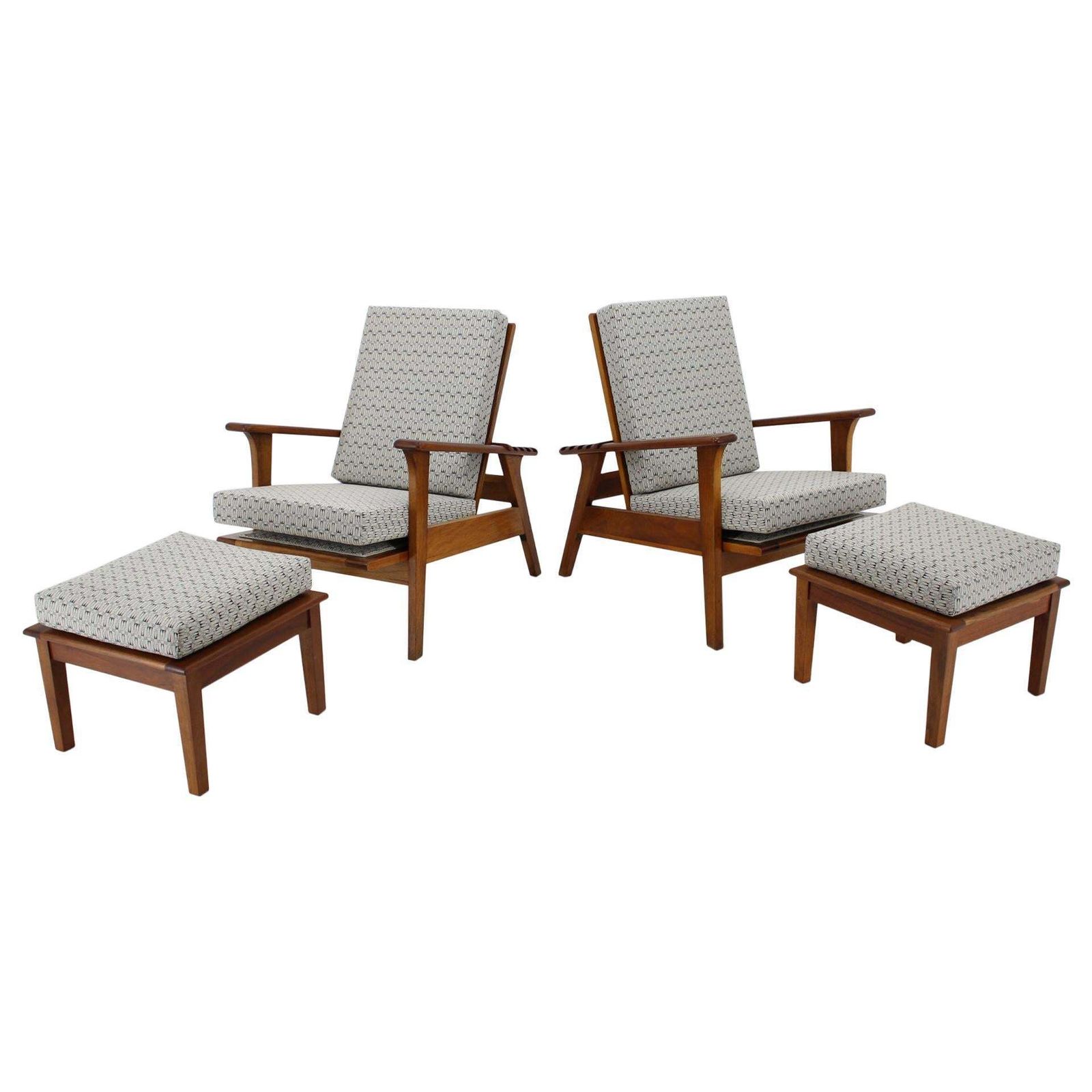 1930s Pair Of Antonin Heythum Very Rare Armchairs And Stools, Czechoslovakia