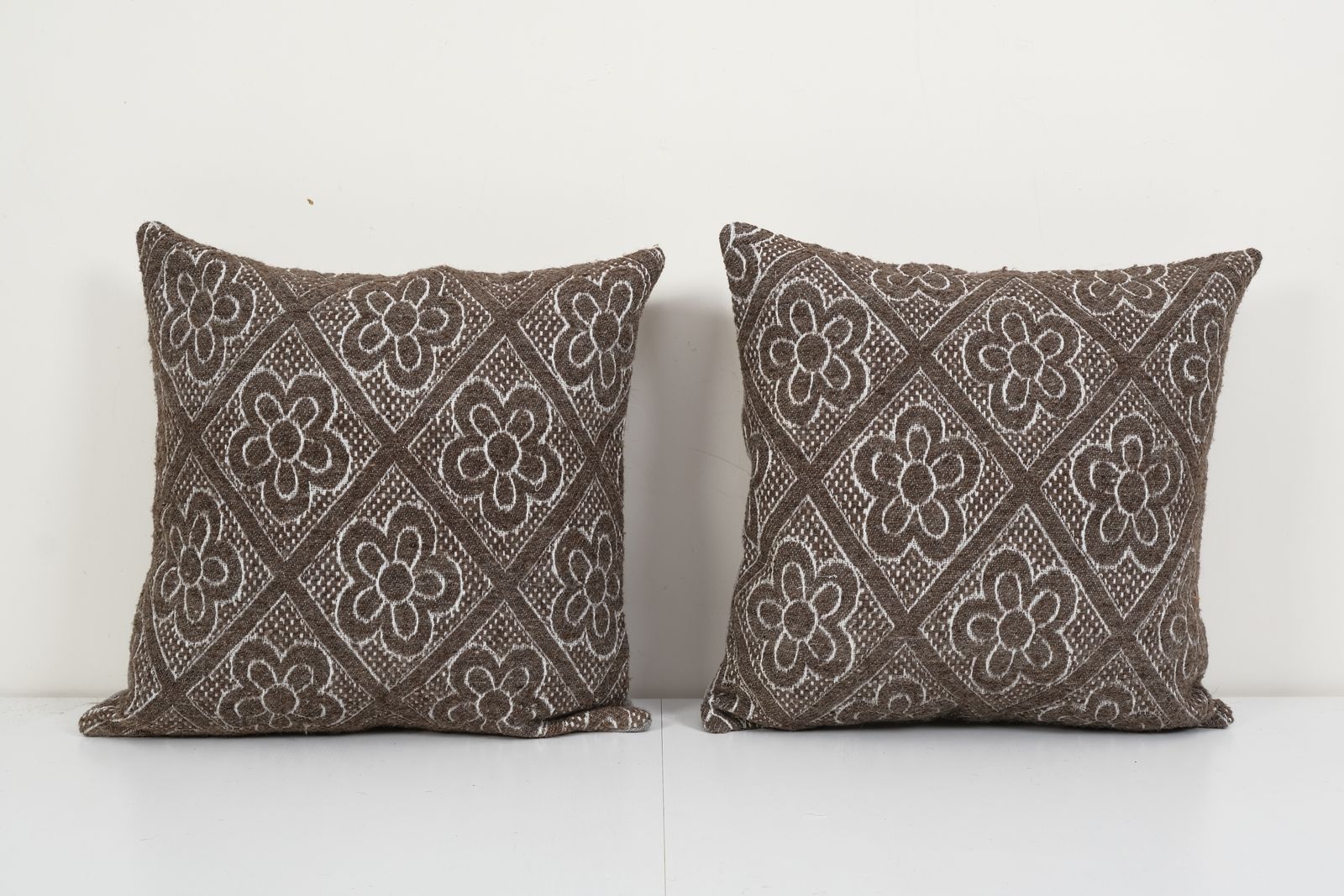 Vintage Turkish Handmade Large , Pair Flat Weave Kilim  Pillow, Set Of Two Wool Anatolian Pillow Cushion Case 20" X 20"
