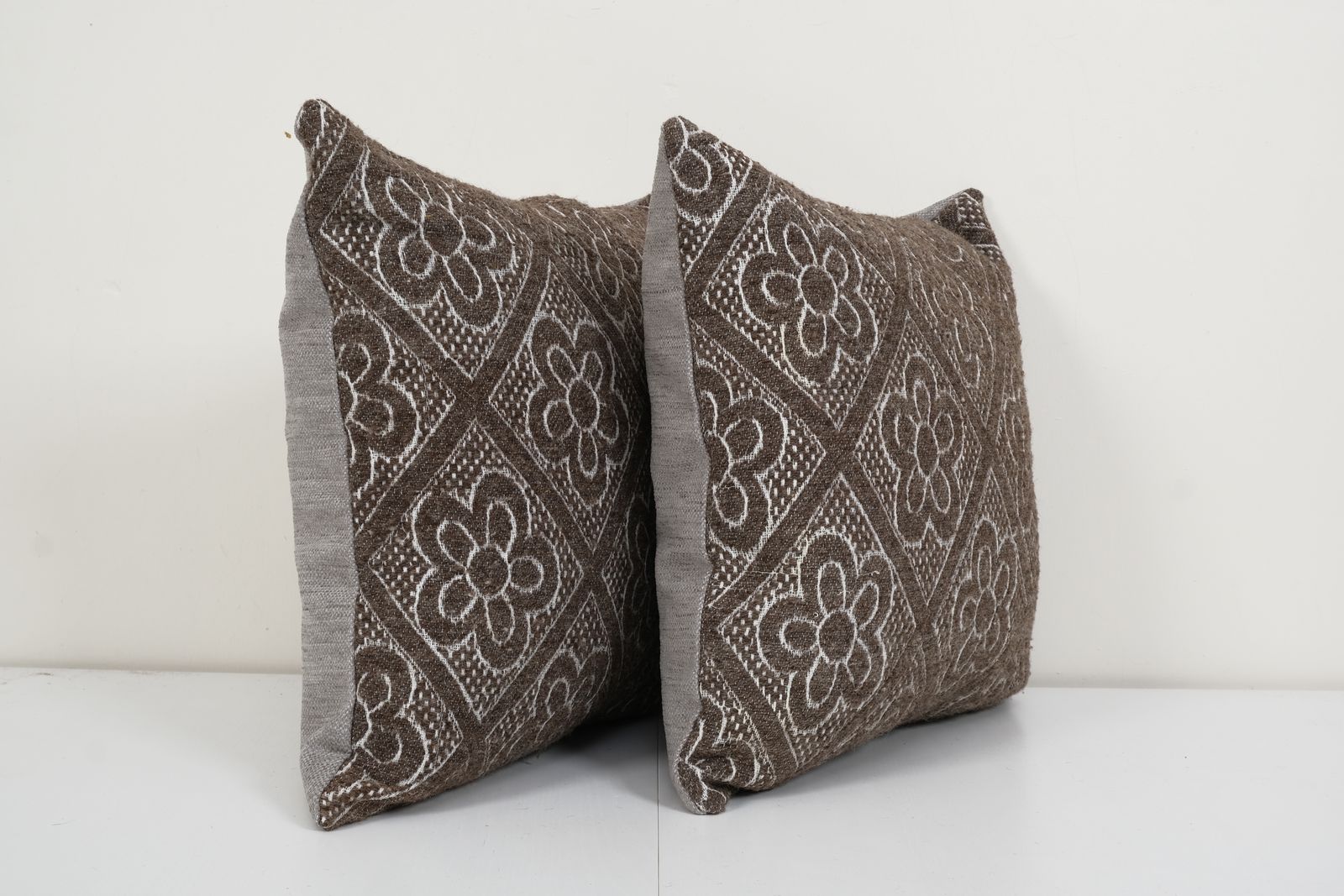 Vintage Turkish Handmade Large , Pair Flat Weave Kilim  Pillow, Set Of Two Wool Anatolian Pillow Cushion Case 20" X 20" photo for sale