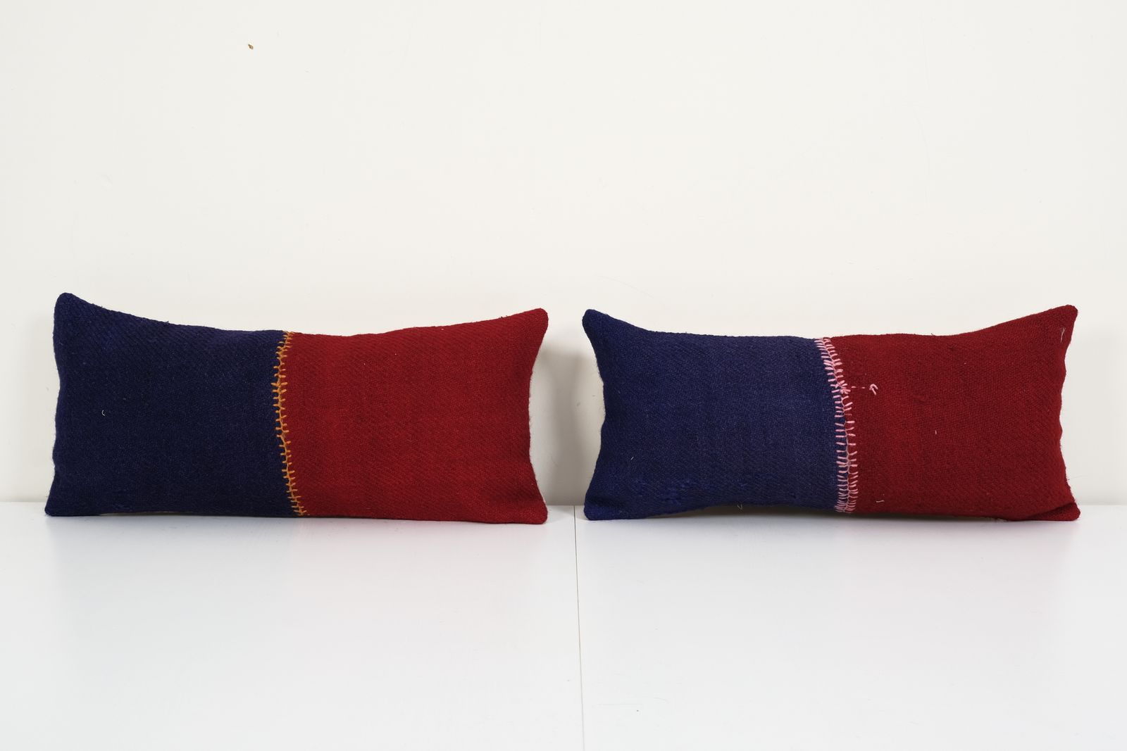 10" X 20" Set Of Two  Pillow Kilim Pillow Cover Chair Pillow Small Oblong, Set Turkish Lumbar Kilim Pillow, Wool Couch Pillow