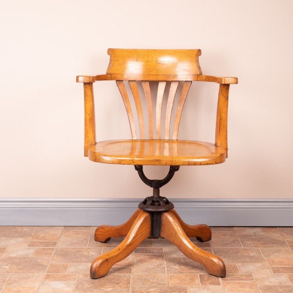 Oak Revolving Office Desk Chair With Wooden Seat photo furniture