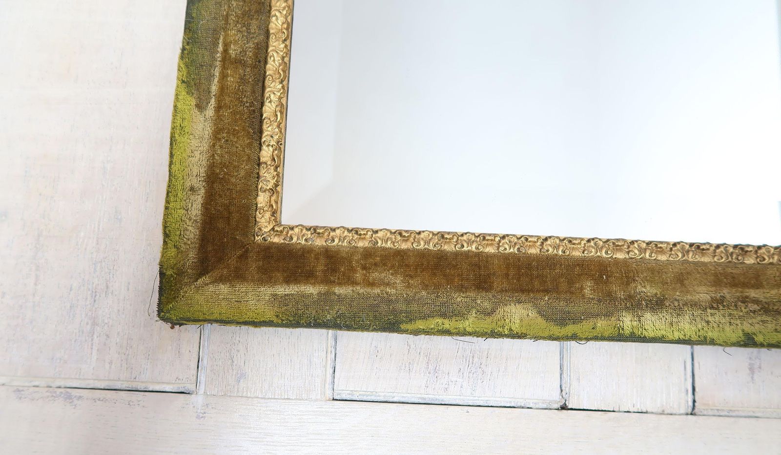 Antique Green Velvet And Parcel Gilt Wall Mirror photo for sale