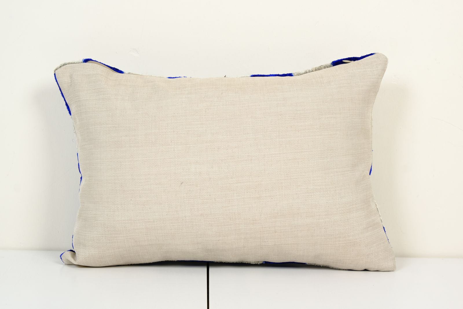 Blue Silk Ikat Velvet Pillow Cover, Handmade Polka Dot Ikat Lumbar Cushion Cover, Velvet  16" X 22" photo for sale