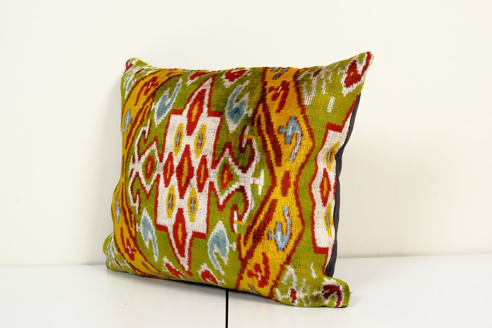 16" X 20" Orange Turkish Ikat Velvet Pillow, Silk Lumbar Cushion Cover, Boho Pillow photo furniture