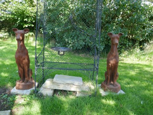 Pair Of Large Outdoor Weathered Cast Iron Greyhound Dogs photo for sale