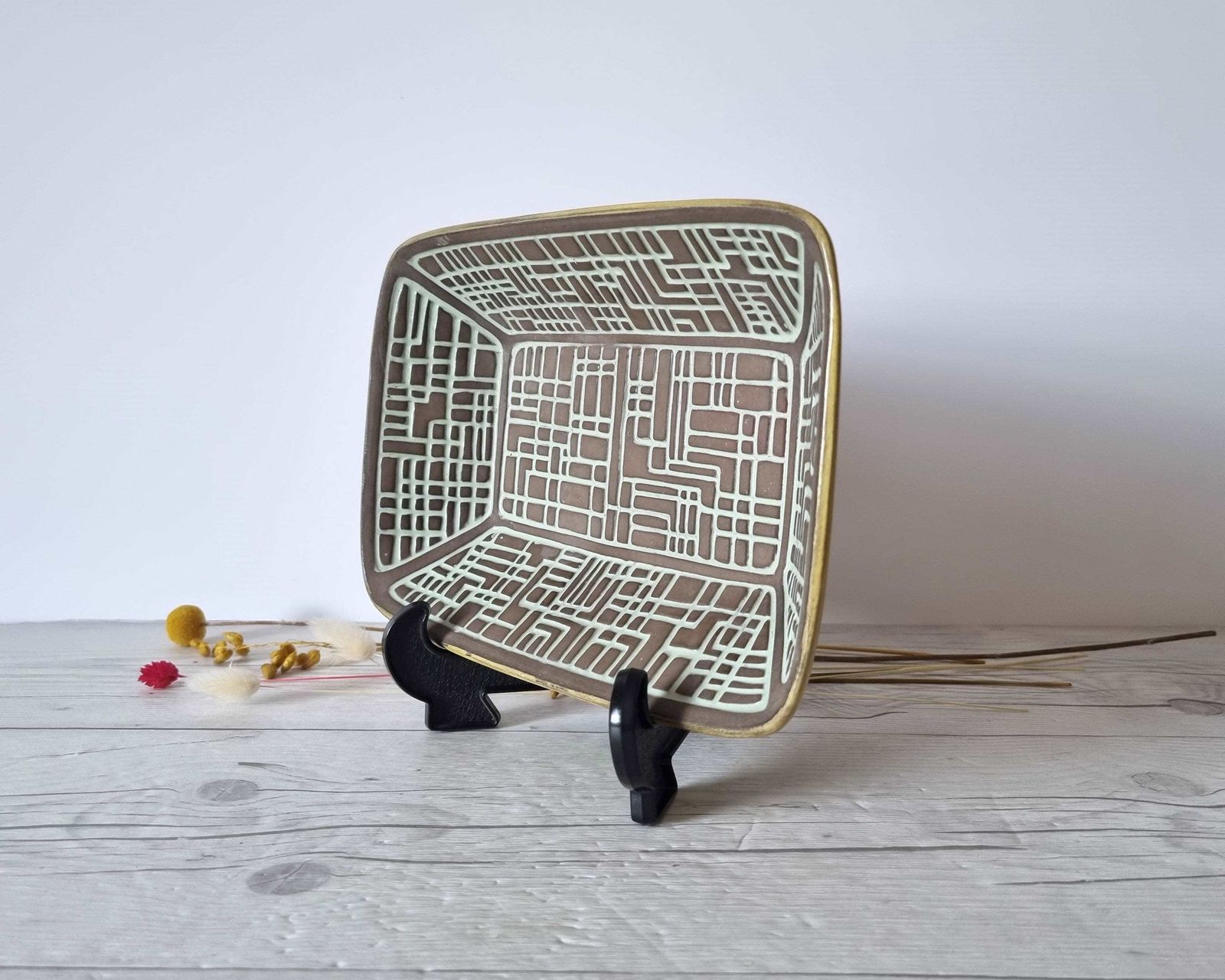 Hjordis Oldfors For Upsala Ekeby, 1958 61 City Series, Modernist Bauhaus Geometric Décor Dish photo Home Decor