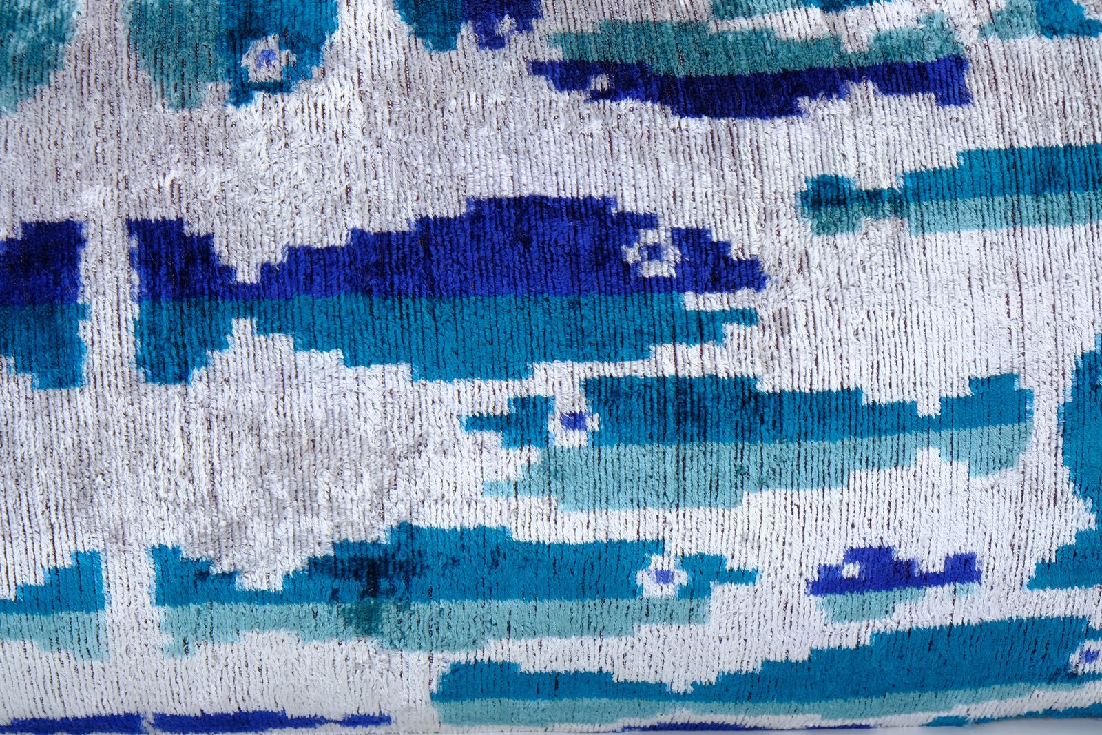 Extra Long Silk Ikat Velvet Pillow With Fish Motifs, Turquoise Velvet Oversize Cushion Cover, Ikat Velvet Bedding Pillow 16" X 48" photo Textiles