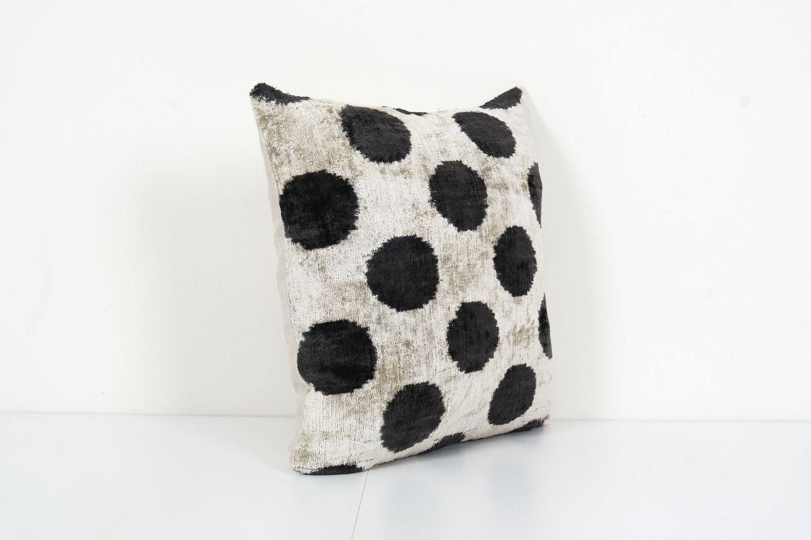 Black Silk Ikat Velvet Pillow Cover, Polka Dot Ikat Lumbar Cushion Cover, Decorative Pillowcase 16" X 16" photo 50.0
