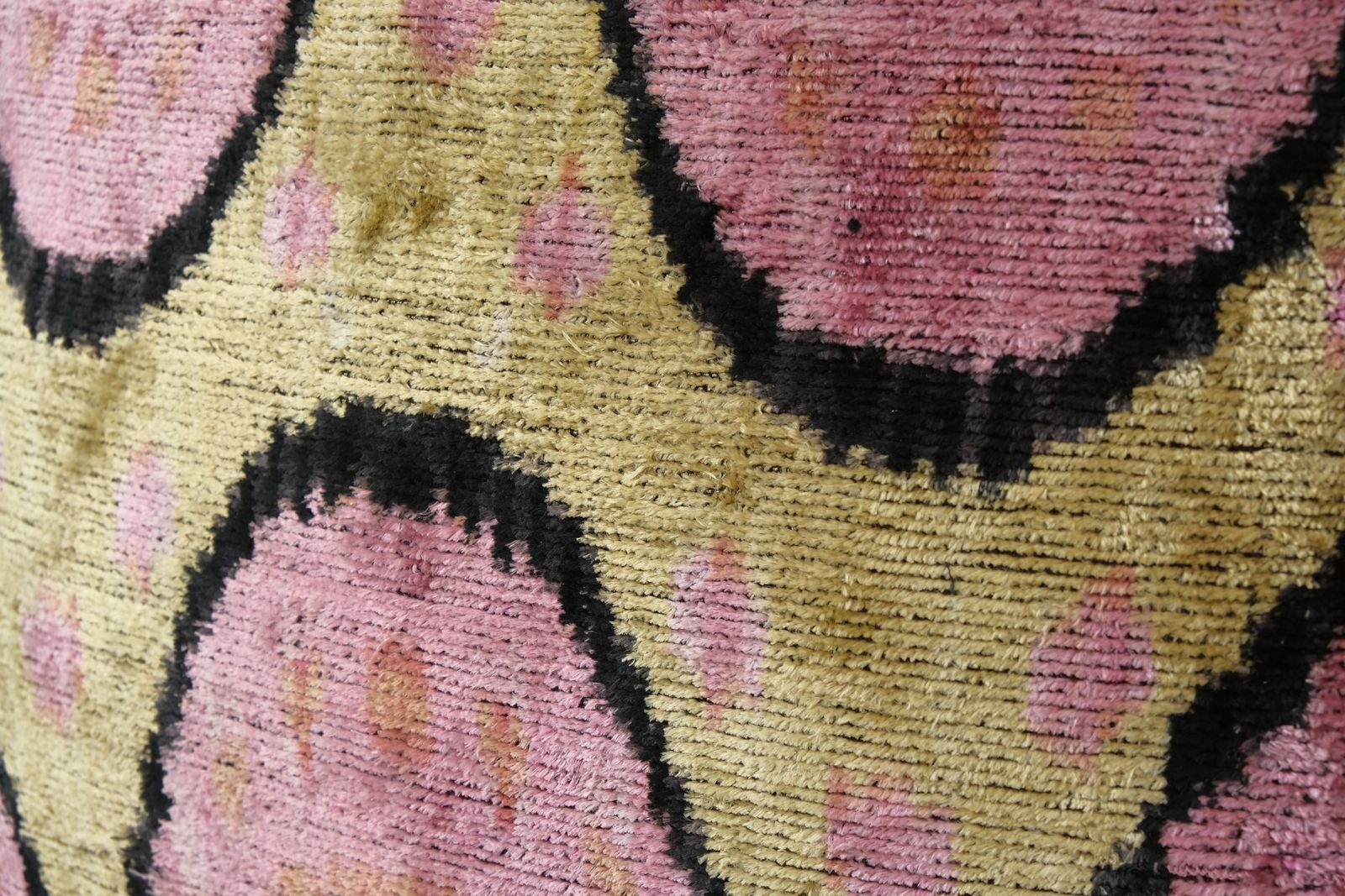 Pink Silk Ikat Pillow    Set Of Two Uzbek Ikat Velvet Cushion 22" X 22" photo Textiles
