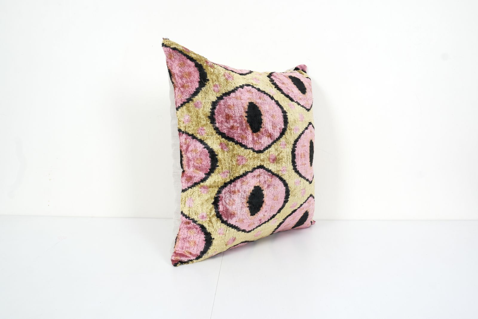 Pink Silk Ikat Velvet Pillow, Christmas Gift Cushion, Tribal Square Silk Ikat Pillow 20" X 20" photo for sale
