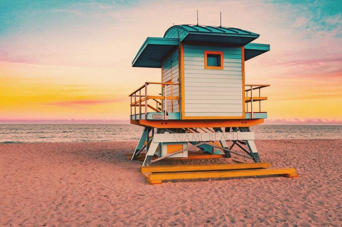 "Colorful Miami Beach Lifeguard Tower With Stunning Sunset Sky And Empty Beach" By Artur Debat