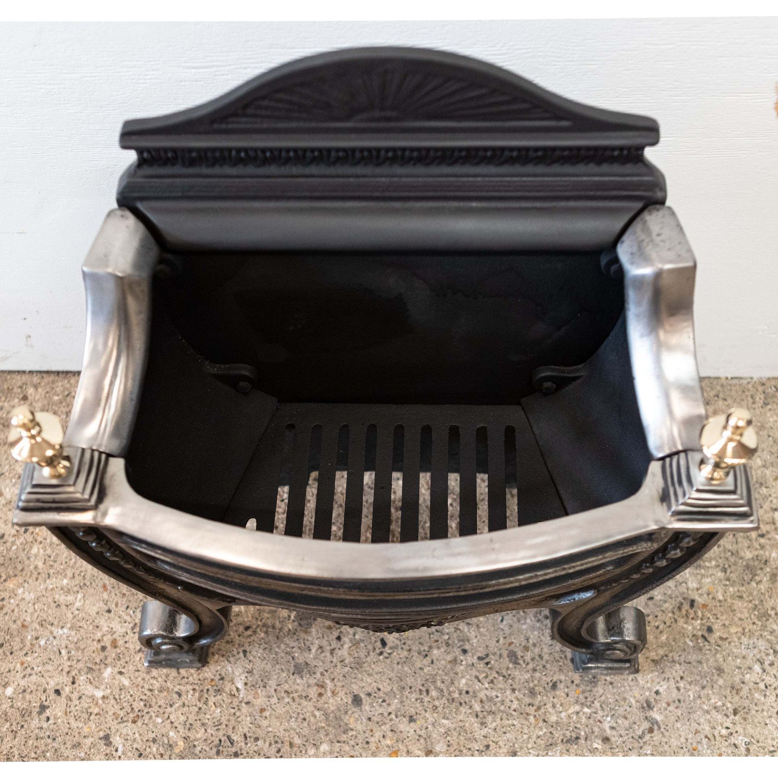 Victorian Style Cast Iron Fire Basket With Finials photo for sale