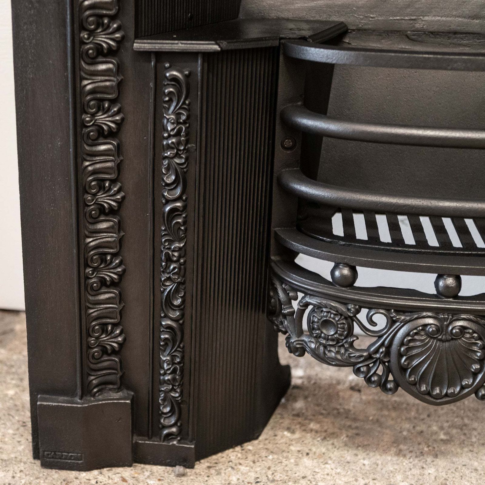 Antique Ornate Georgian Style Cast Iron Fireplace Insert photo vintage