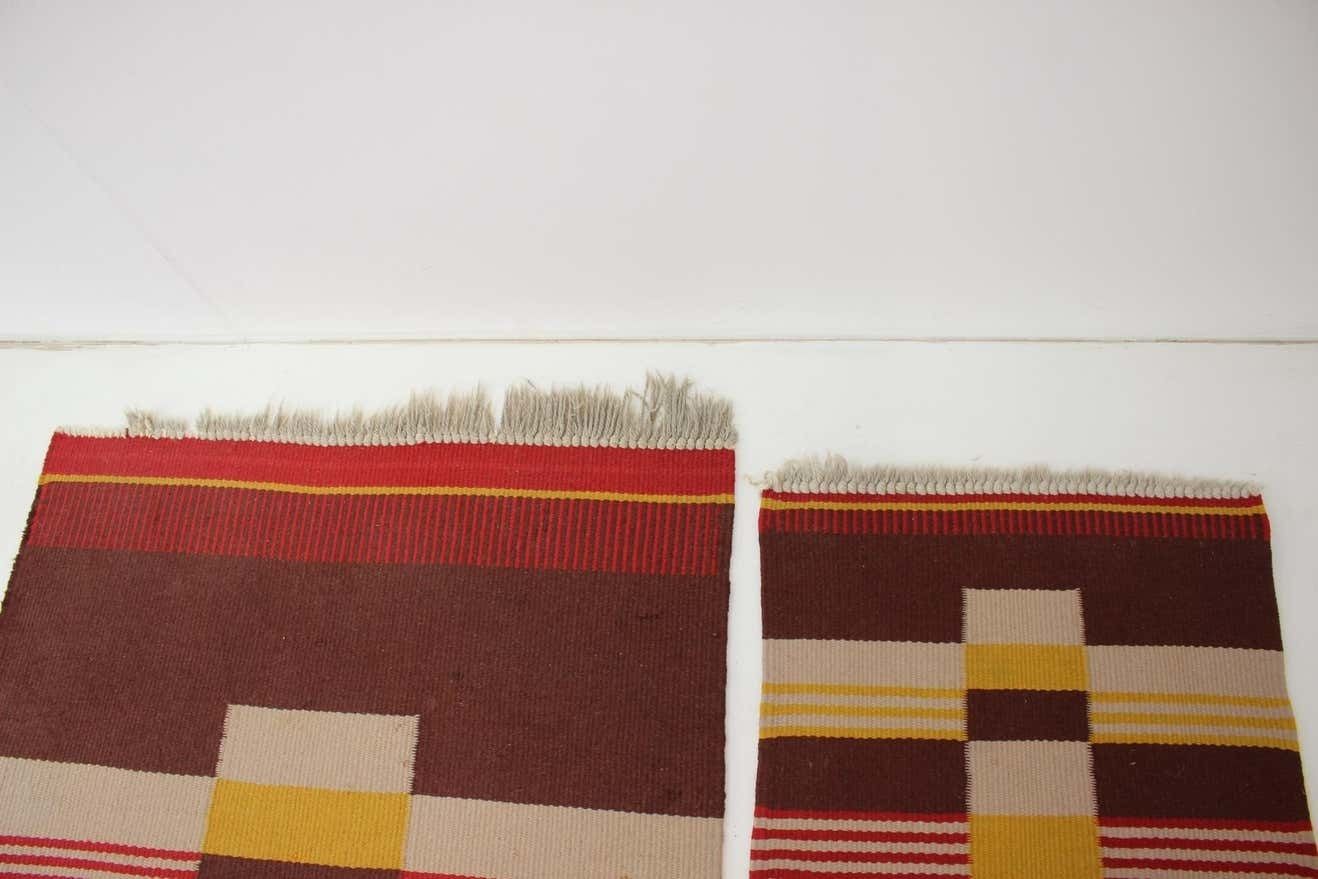 Rare Set Three Geometric Wool Rugs Designed By Antonín Kybal, 1940s photo vintage