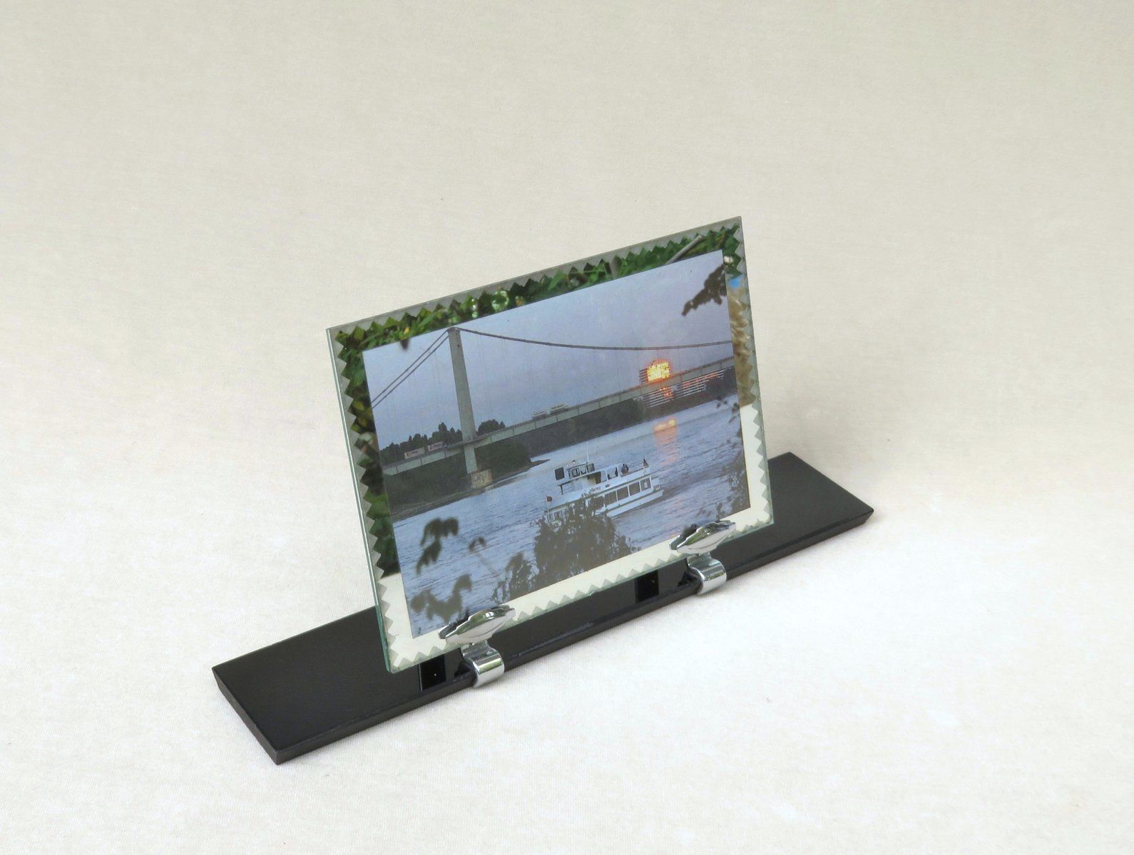 Art Deco Black Glass & Chrome French Picture Frame photo furniture