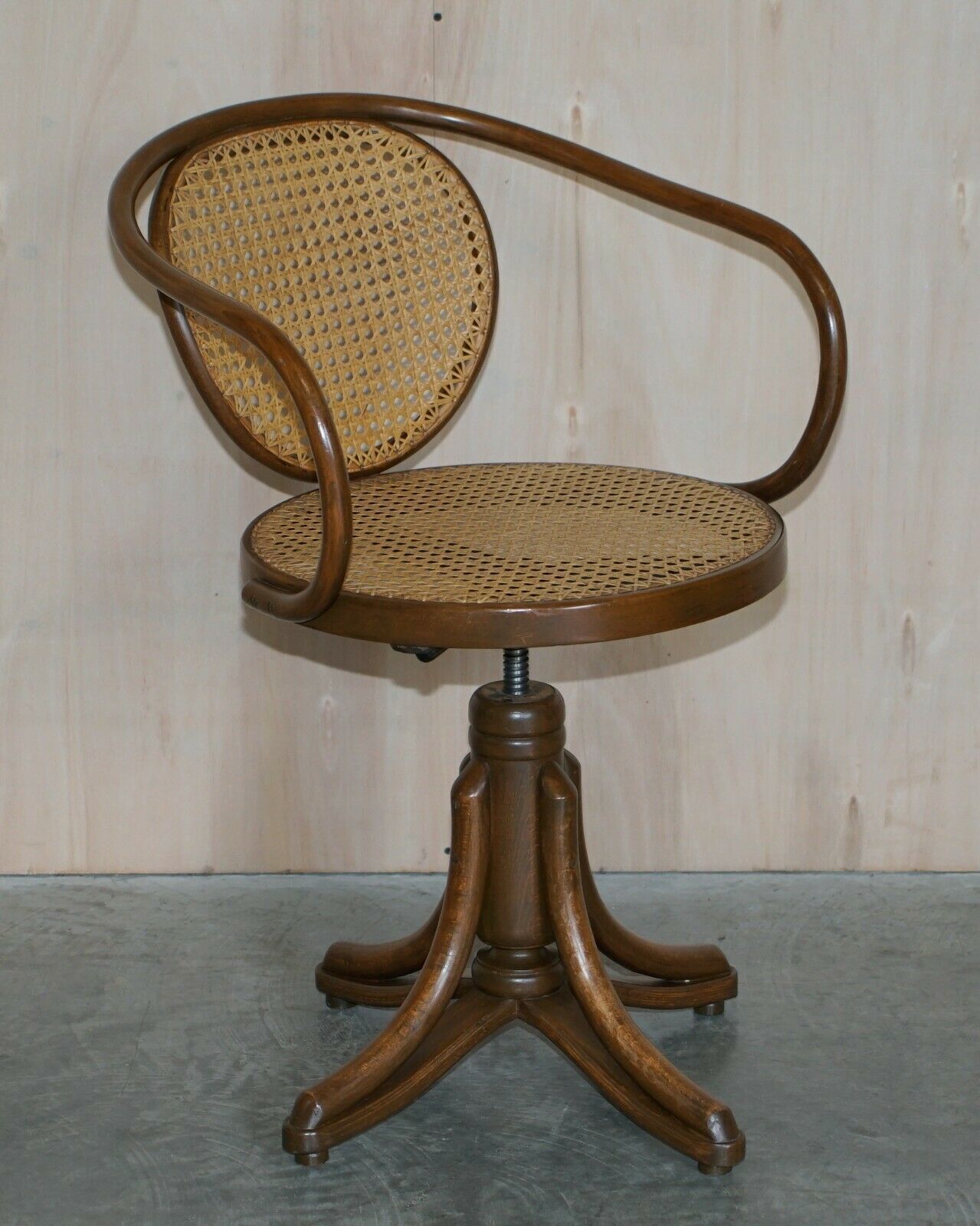 Six Original Stamped Thonet Swivel Bergere Armchairs photo for sale