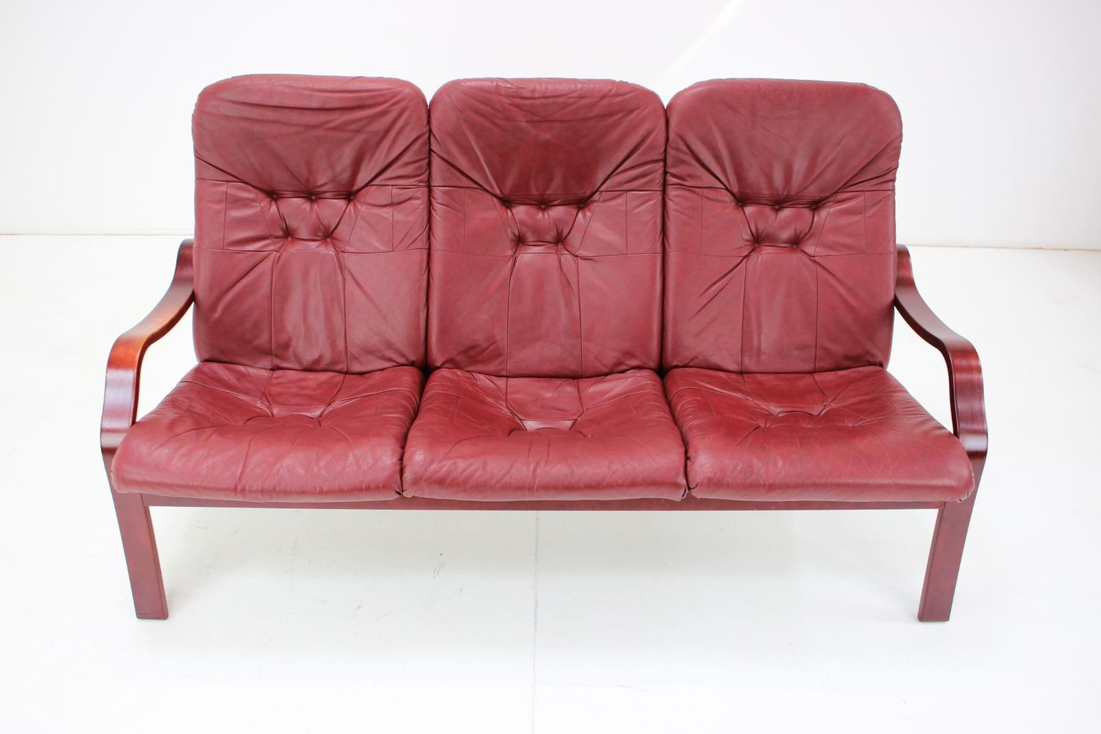 1980 Three Seater Leather Sofa, Ton Czechoslovakia photo Furniture