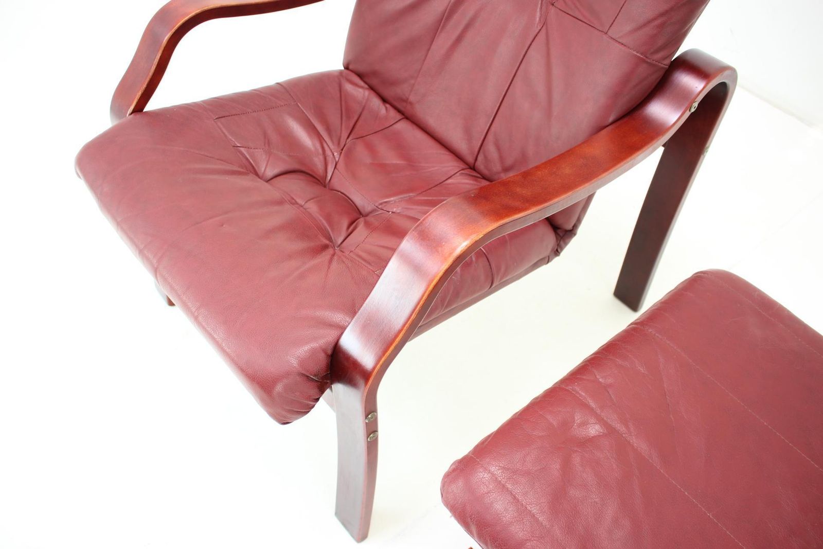 1980 Leather Armchair With Footrest, Ton Czechoslovakia photo buy