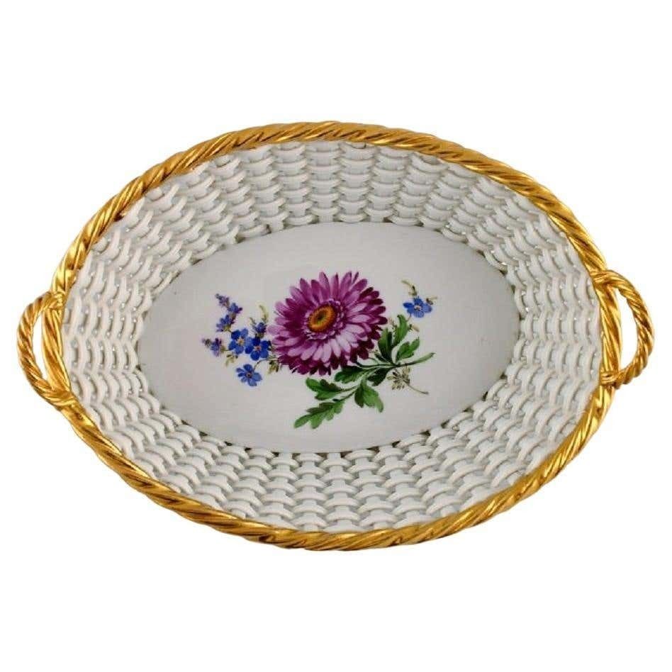 Antique Meissen Braided Porcelain Basket With Handles, Late 19th C