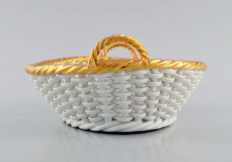 Antique Meissen Braided Porcelain Basket With Handles, Late 19th C photo for sale