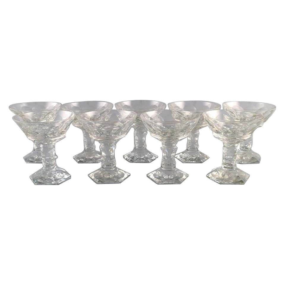 Baccarat, France, 9 Art Deco Champagne Bowls In Clear Crystal Glass